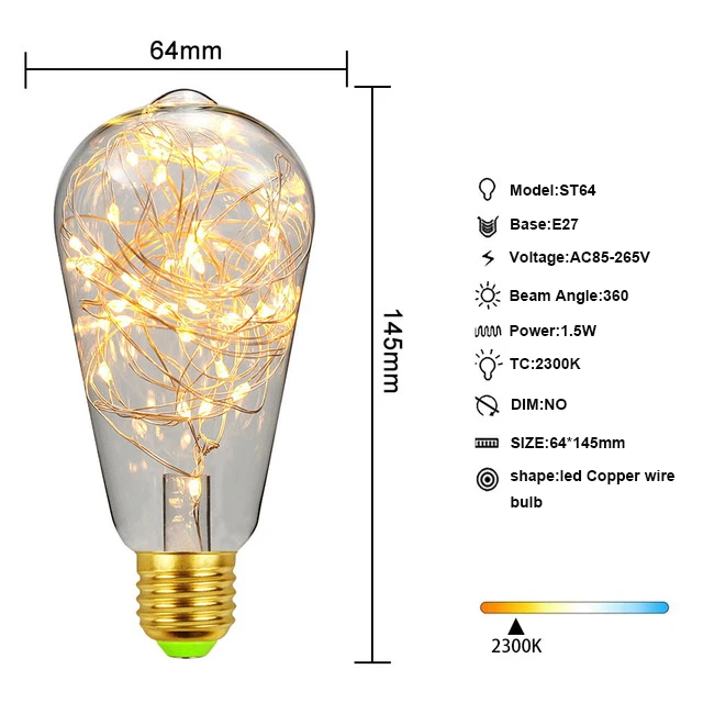 E27 base old fashion copper wire G80 G95 G125 ST64 bulb ceiling light celling lamp for home hotel party wedding decoration