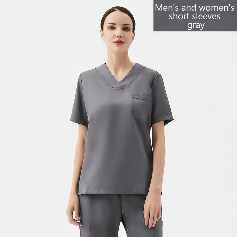 SUFAN fashion stretch hospital uniform and unisex jogger scrubs top elegant nurse uniforms sets shorts s waterproof lite gray