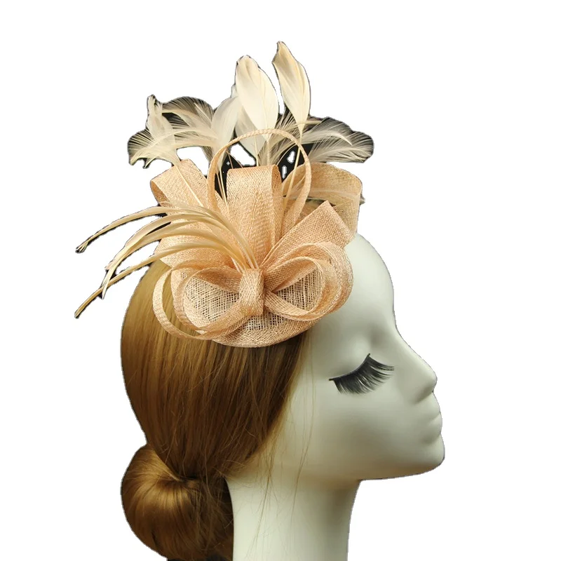 Custom dancing party Multi colored feather hair accessories Fashion Feather and Sinamay Fascinator Hats for Ladies