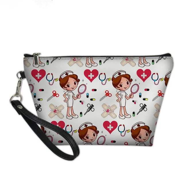 Nurse Medical Doctor Pattern Cute Cosmetic Case Professional Make Up Bag for Women Fashion Toilet Bag Zipper Pouch