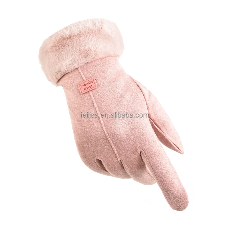 Lady fashion gloves cold weather keep warm Suede gloves