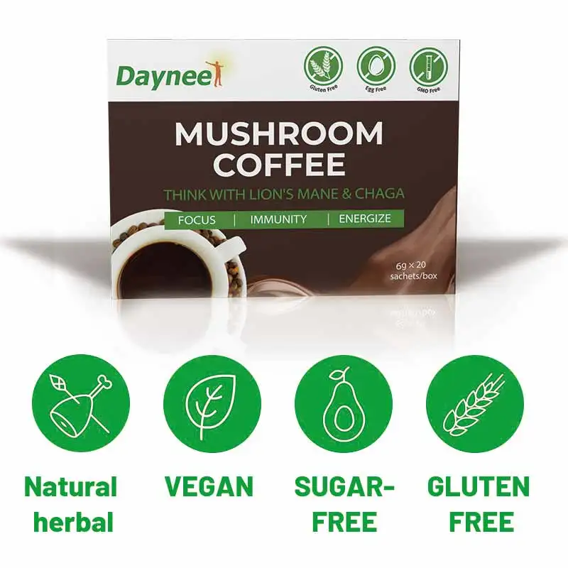 Private Label Natural Herbal Organic Lions Mane Ganoderma Instant Chaga Mushroom Coffee
