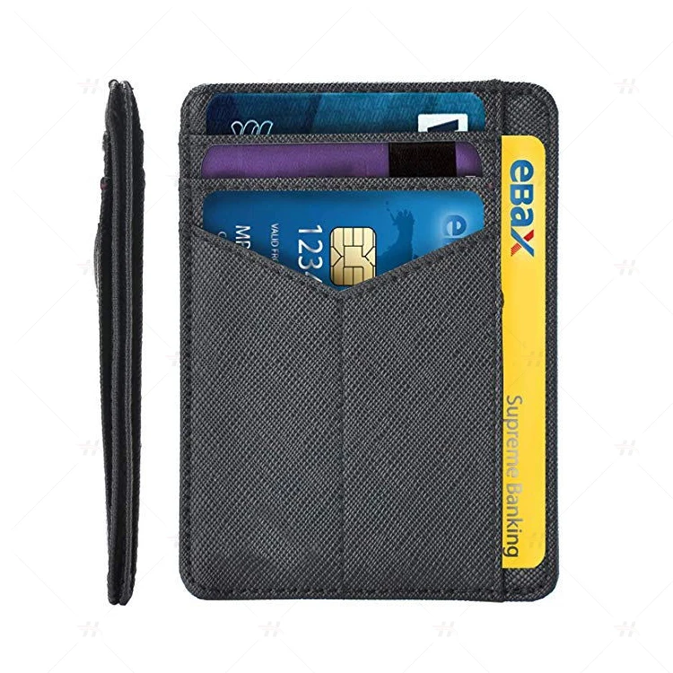 Genuine Cowhide Leather Slim Credit Card Wallet Black RFID Men Magnet Case for iPhone 12