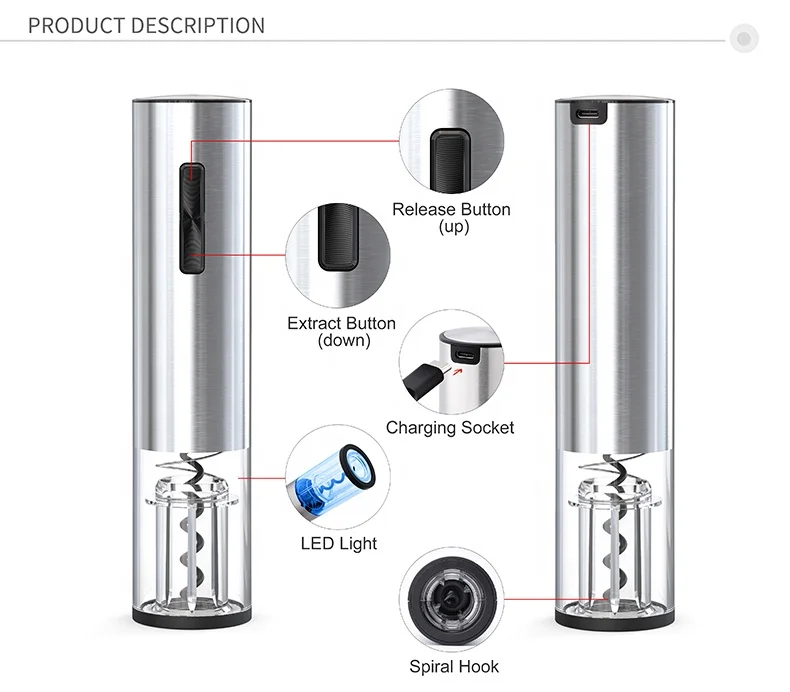 Быстрая доставка Лидер продаж Amazon USB Перезаряжаемый Электрический штопор для