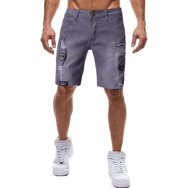 
2020 Fashion men badge pants ripped shorts jeans 