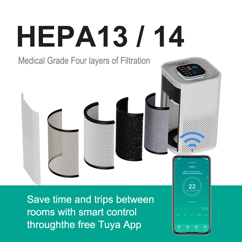 Wholesale home air purifier with Activated carbon HEPA13/14hepa filter multifunctional smart air cleaner