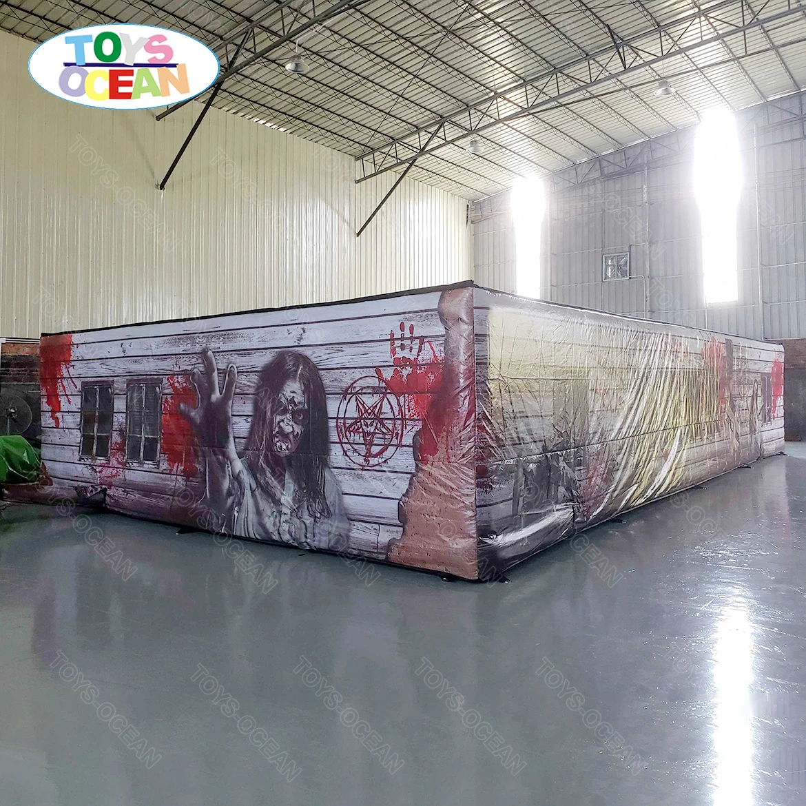 Halloween themed inflatable haunted house maze