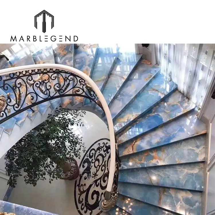 Interior onyx stairs luxury mable slabs onyx tile blue onyx for villa project