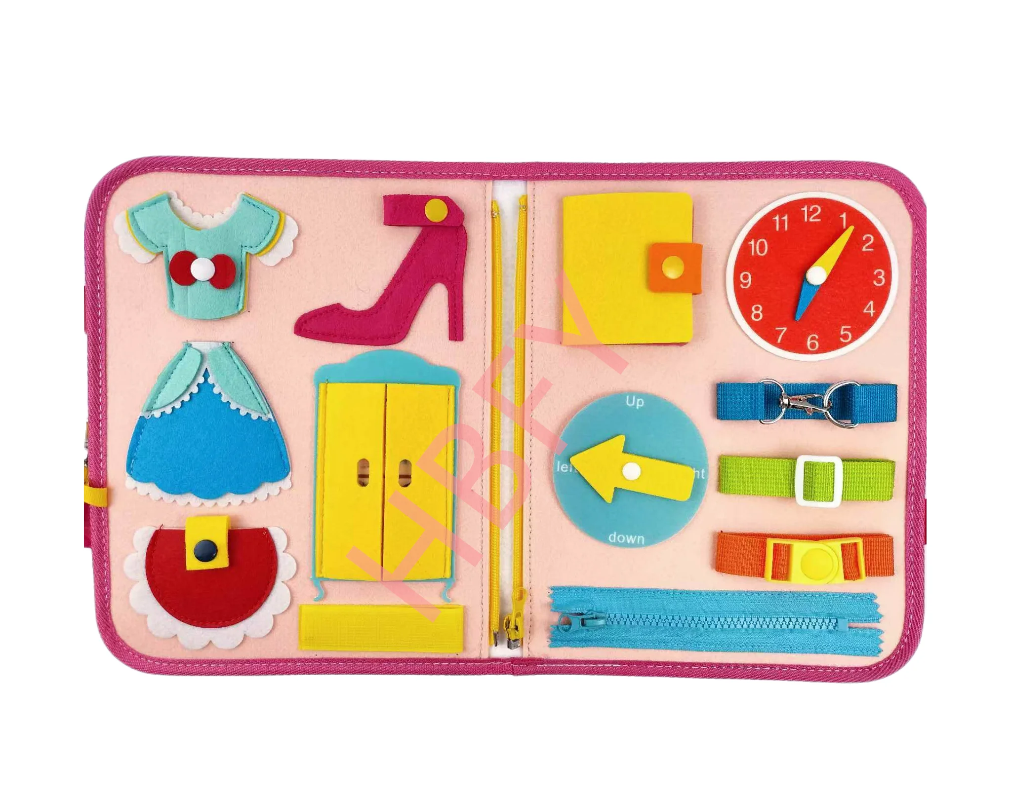 Custom Pink Princess Castle Theme Felt Wooden Educational Busy Board Sensory Activity Board Manufacture Factory