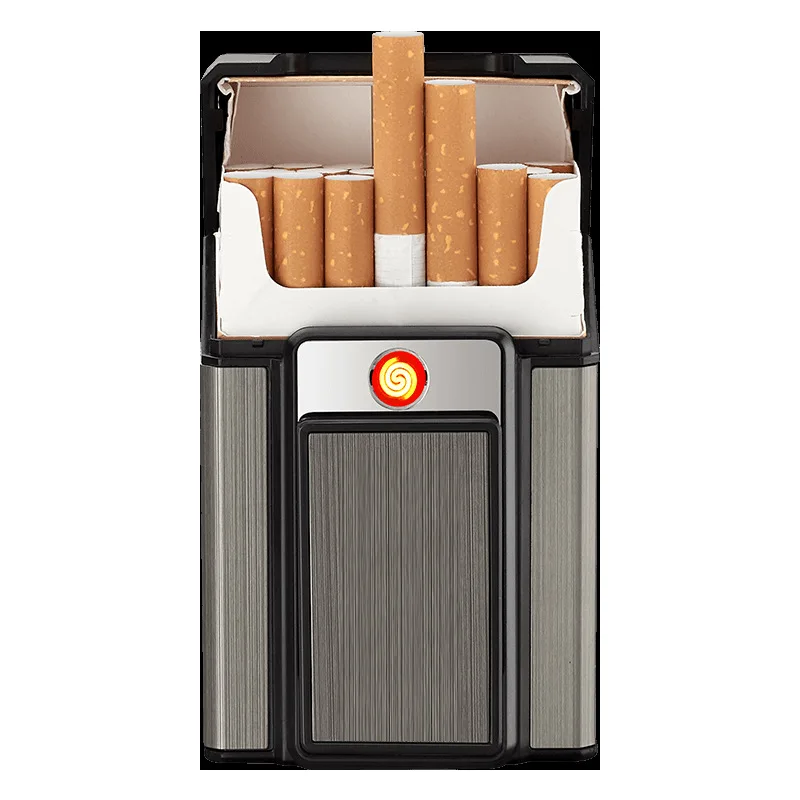 Customization Waterproof Aluminium  Cigarette case 20 piece Boxes With Usb recharge Lighter