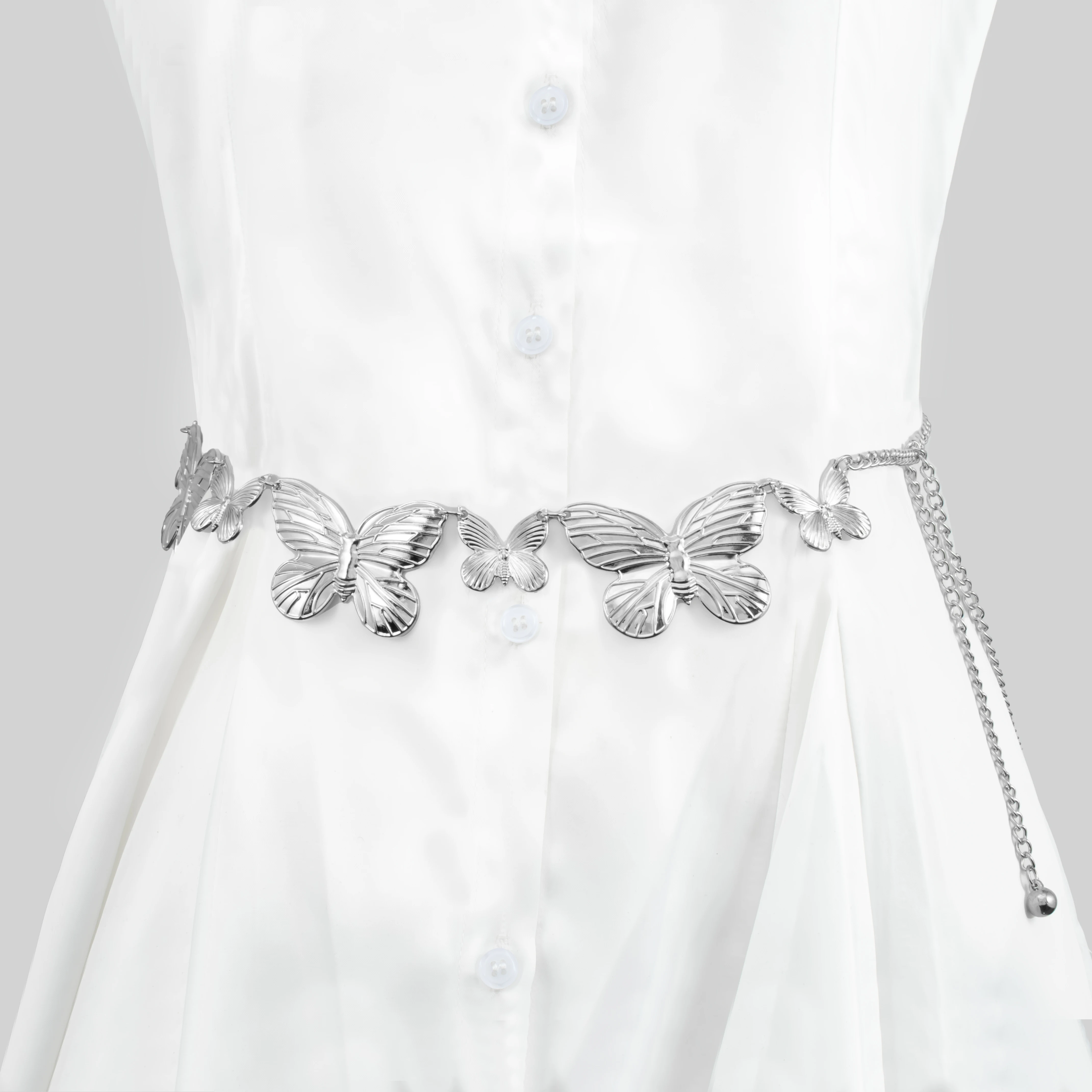 Women Western Chain Belt Adjustable Turquoise silver Metal Waist Chain Belt for Dresses