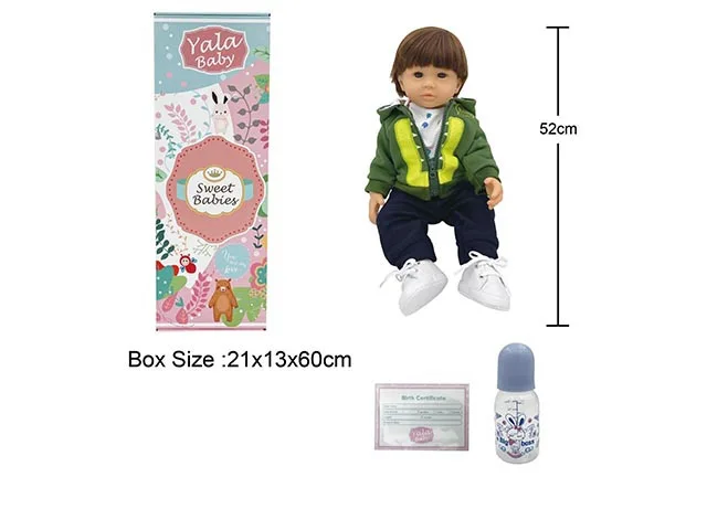 Child 52cm Reborn Baby Boy Doll Toys Nylon Hair Reproductive Organs Limbs Rotated Shoes Bottle Birth Card Accessories for Kids