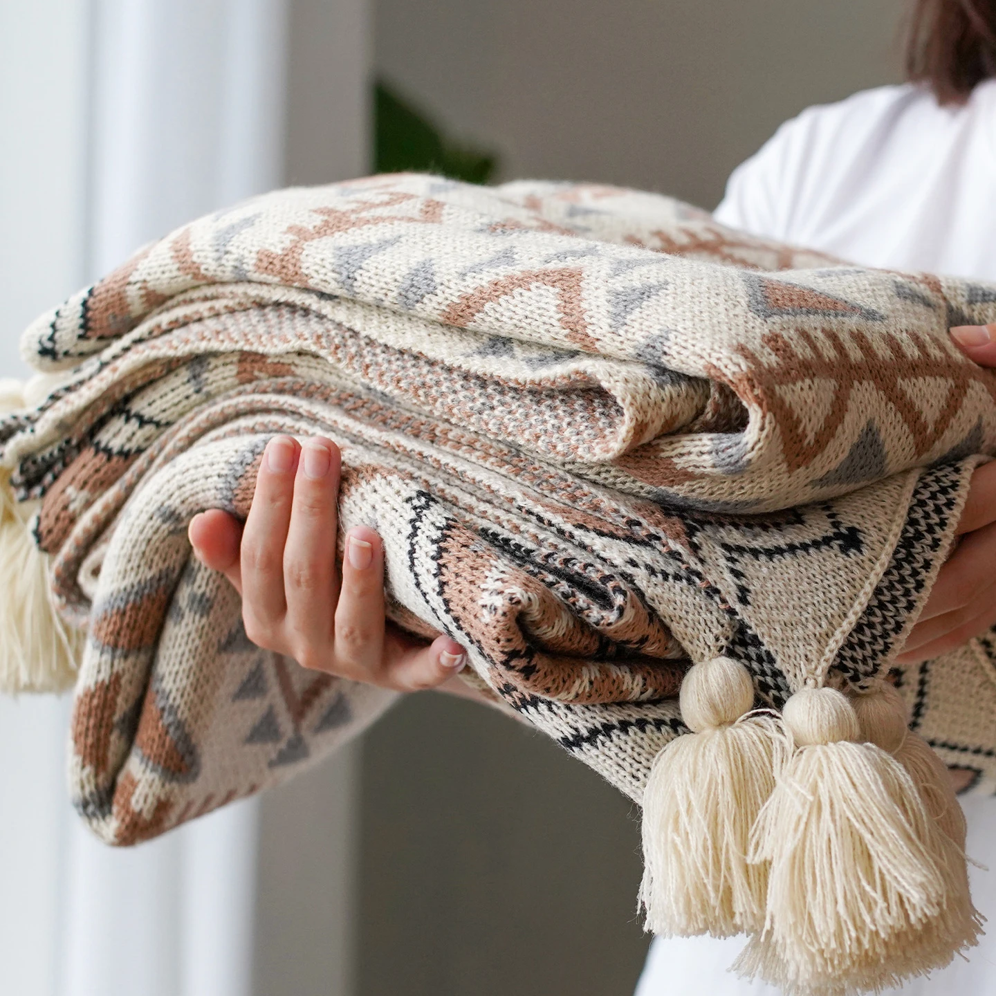 Acrylic knitted  Blanket Handmade Wool Blanket Customized Size Blanket