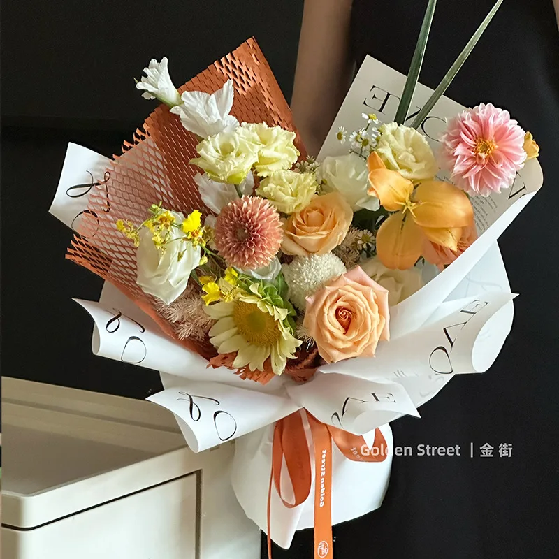 Fall In Color Wholesale Cheap Korean Style Love Printing Fresh Flower Packaging Paper White Simple Bouquet Wrapping Paper
