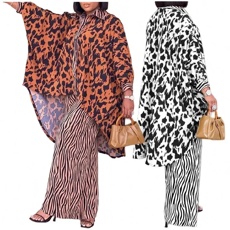 C8572 Latest Design Fashion African Outfits For Women Printed Shirt And Wide Leg Pants Set Two Piece Set Women Clothing