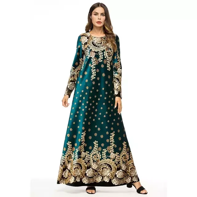 New Muslim Maxi Dress With Long Sleeve Long Robes Dresses Ladies Middle East Islamic Dubai Maxi Clothing