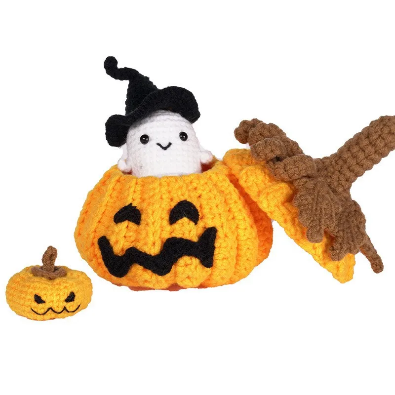 Handmade crochet material bag woven with DIY yarn to make small toy ornaments Halloween style