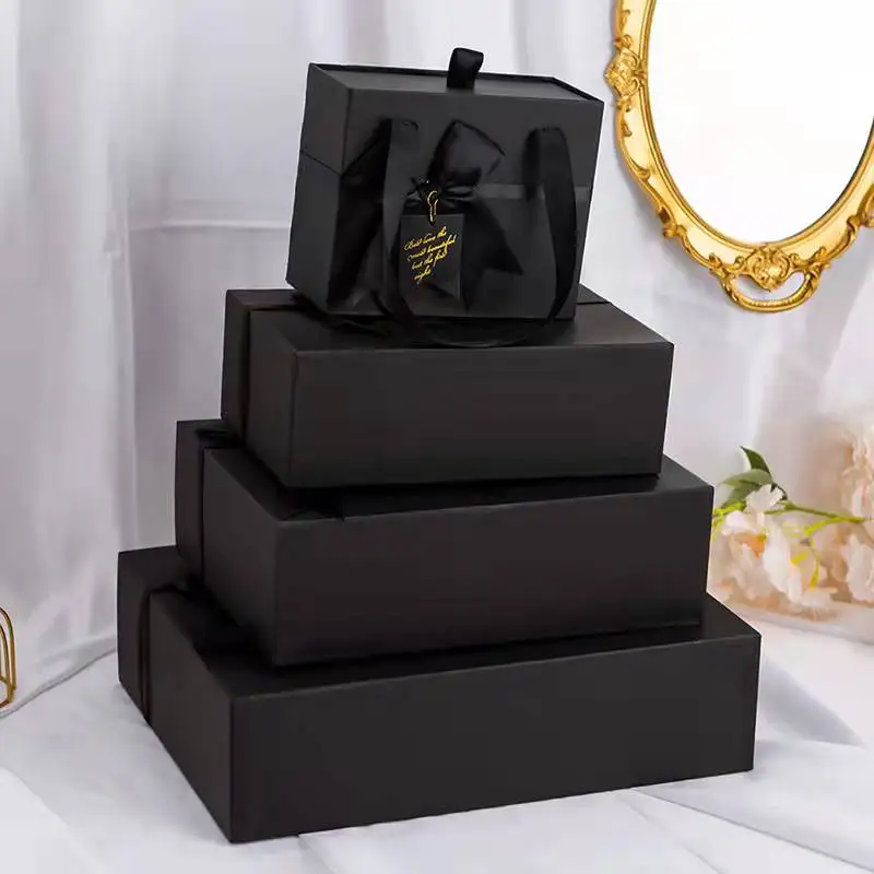 Wholesale Custom Printed luxury black pink gift bag paper with ribbon wedding birthday gift custom paper bags for cloth shoe
