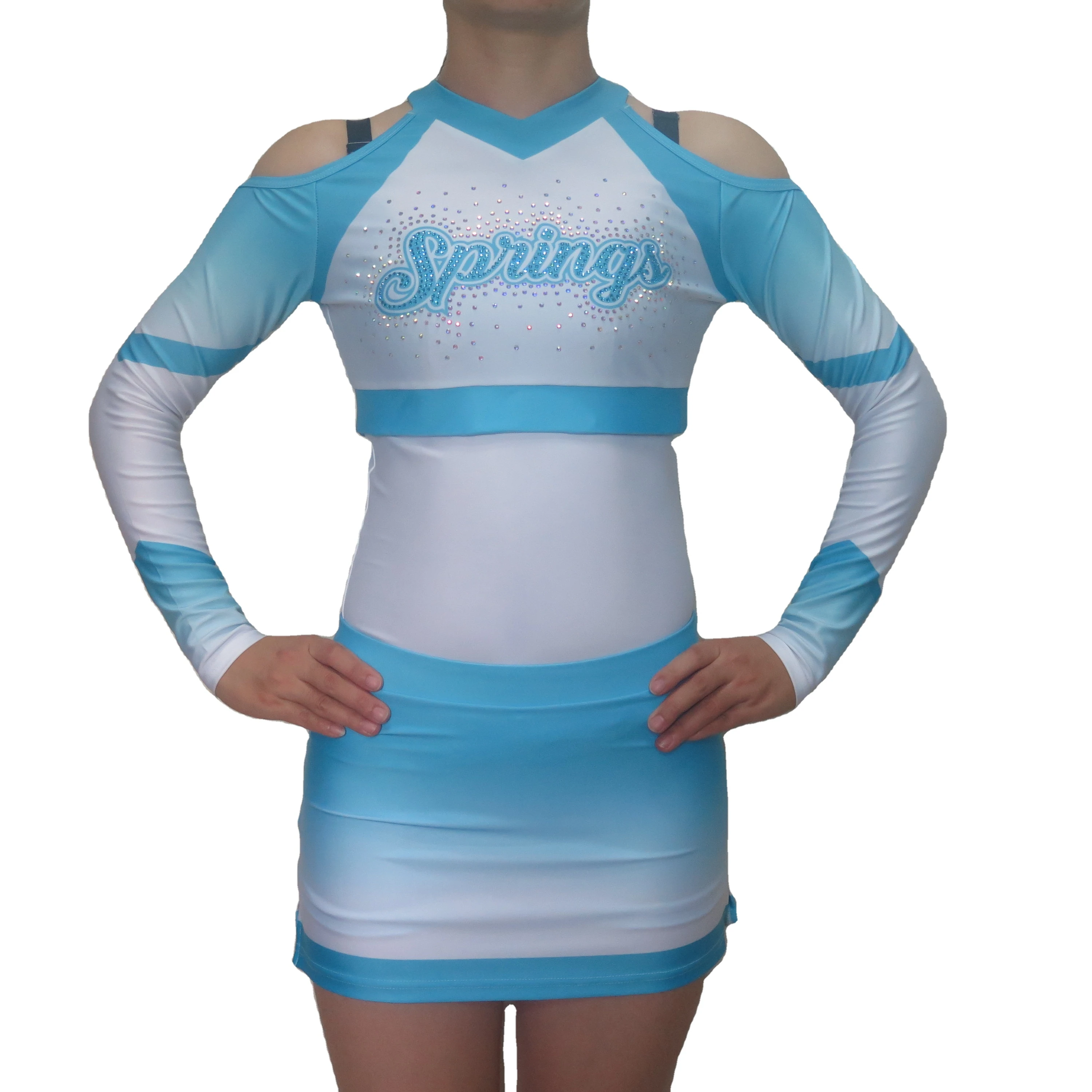Girl Competition Suit School Cheer Team Uniforms Sexy Cheerleading Costume 2in1 Cheerleader Uniforms crops and full tops