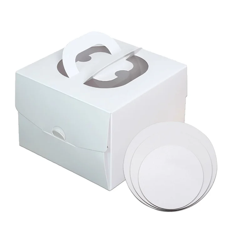 10 Inches Cake Bakery Packaging Box White High Quality Paper Box with Handle Cake Board and Window Cake Package