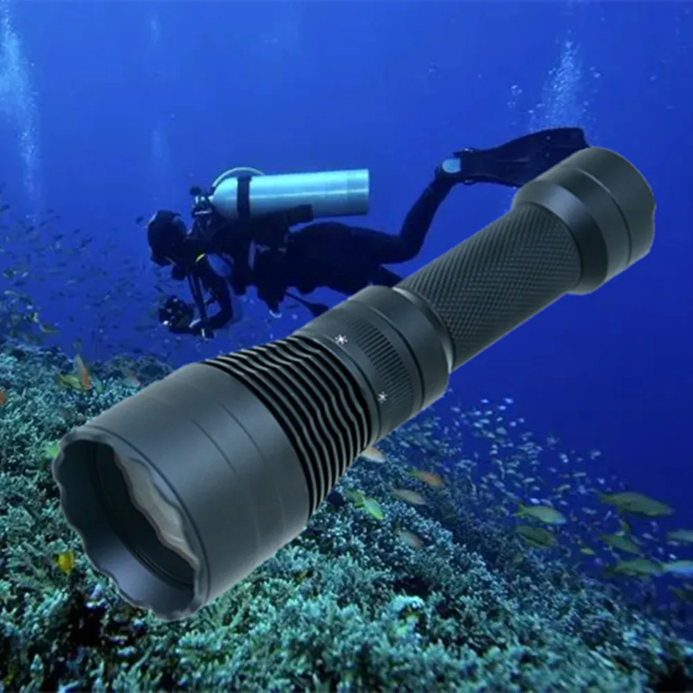 high beam rechargeable underwater diver light ip68 professional diving flashlight lep wholesale