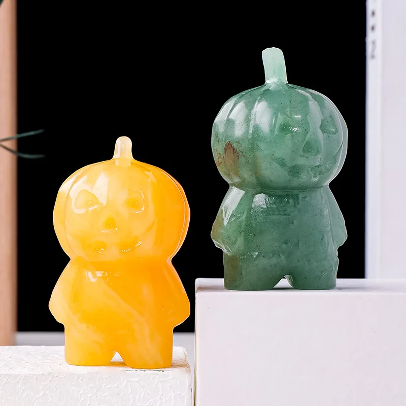 Wholesale Natural Crystal Gemstone Hand Carved Pumpkin child Crafts For Halloween Dec