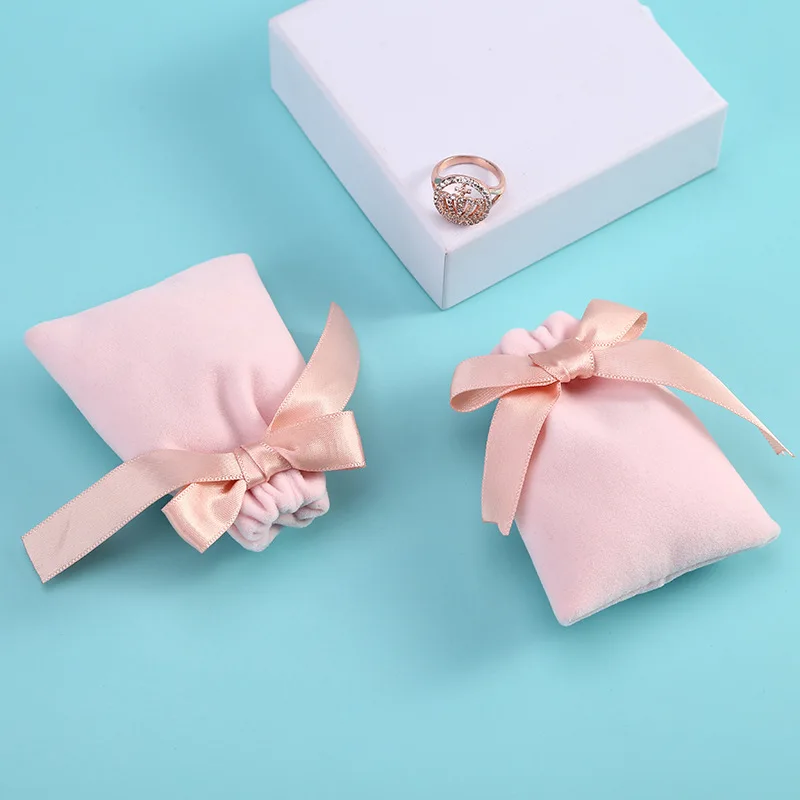 Low MOQ Colorful Flannelette Pocket Jewelry Velvet Storage Bag Small Drawstring Pouch for Gift Ring Custom Logo