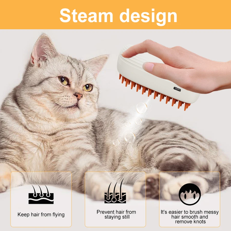 2024 New 3 in 1 Pet Hair Cleaning Steam Brush Spray Comb Rechargeable Cat Steamy Brush