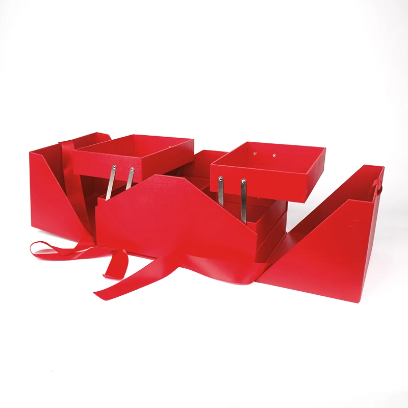 Custom Design Modern Folding Gift Boxes Packaging Collapsible Valentines Wedding Jewelry Boxes With Silk Ropes
