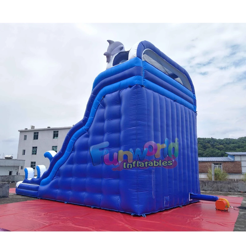 Blue Water Slide with Pool Inflatable Double lane slip Tropical