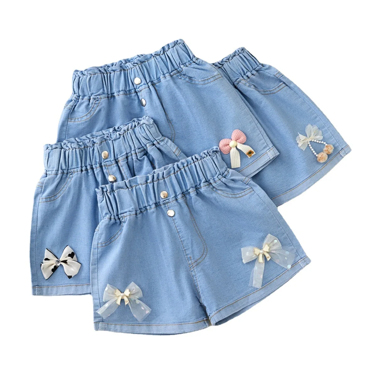 Girls Jeans Short Casual Pants Baby Girl Jean Denim Shorts Elastic Waist in Stock