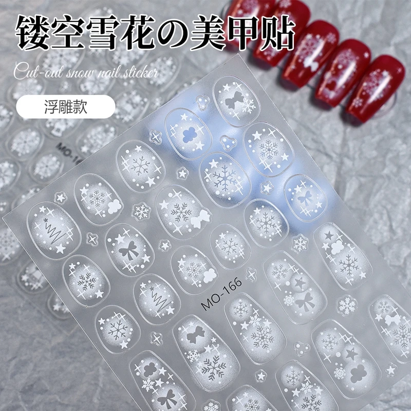 Wholesale Winter White Snowflakes Nail Stickers Hollow Bowknot Design Christmas 5d Nail Art Stickers