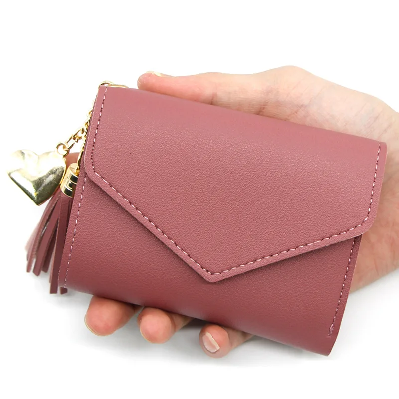 2023 Cheap Price Women Pu Leather Tassel Card Holder Wallet Small Cute Wallet Ladies Clutch Purse