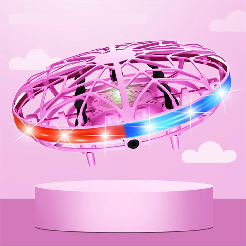 Flytec 2021 Hand Controlled Led Glow Stunt Ufo Drone With Five Gesture Sensor Induction Head Aircraft Toys Gift