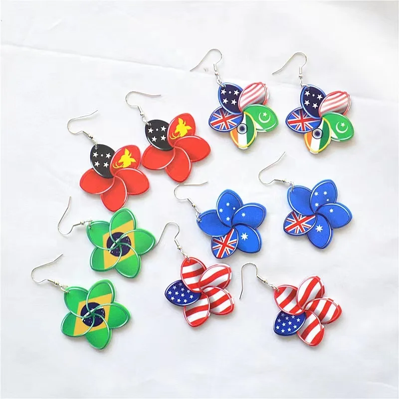 ES1787 enamel Plumeria flower Acrylic earring Hawaiian gold jewelry wholesale earring set for woman girl dancing party