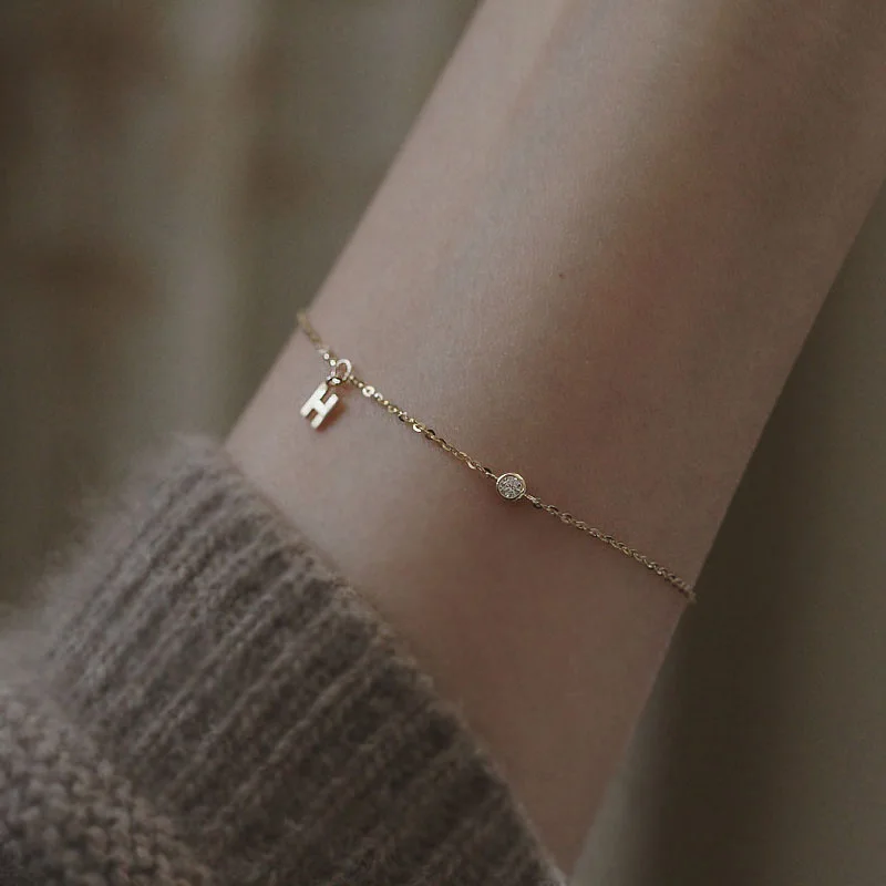 Fine 925 Silver A-Z Initial letter Bracelet Women Gold Plated 925 Sterling Silver Diamond Crystal charm Bracelet Jewelry Factory