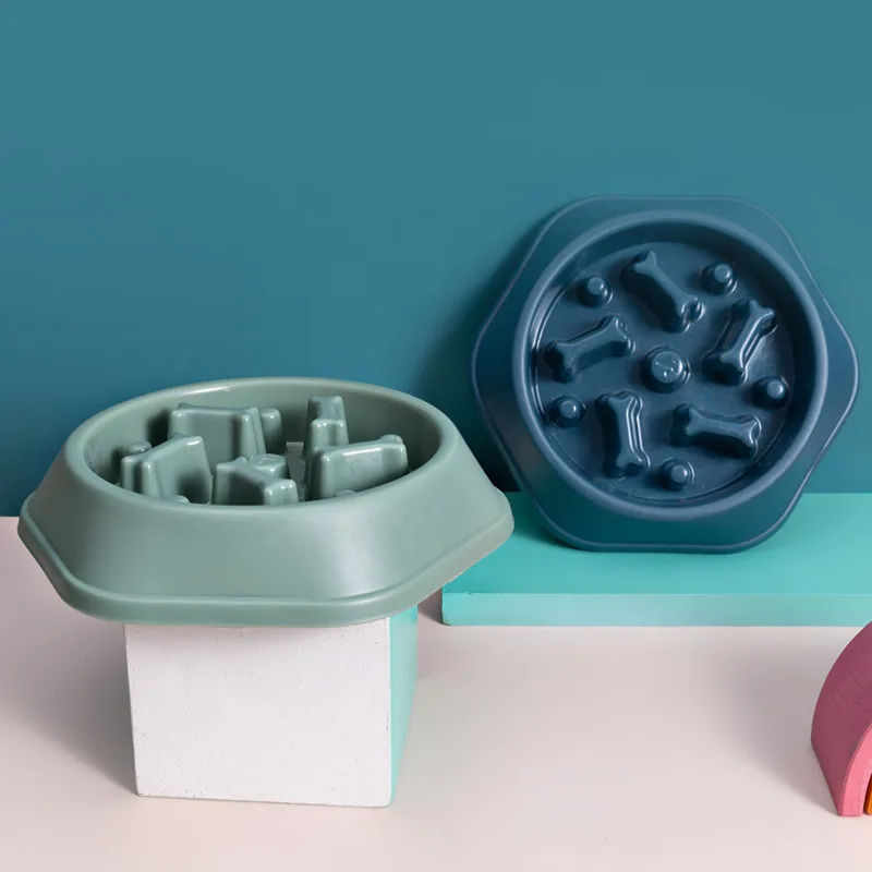 2022 New plastic pet slow feeder multicolor pet rice bowl dog bowl bone anti choking slow food bowl