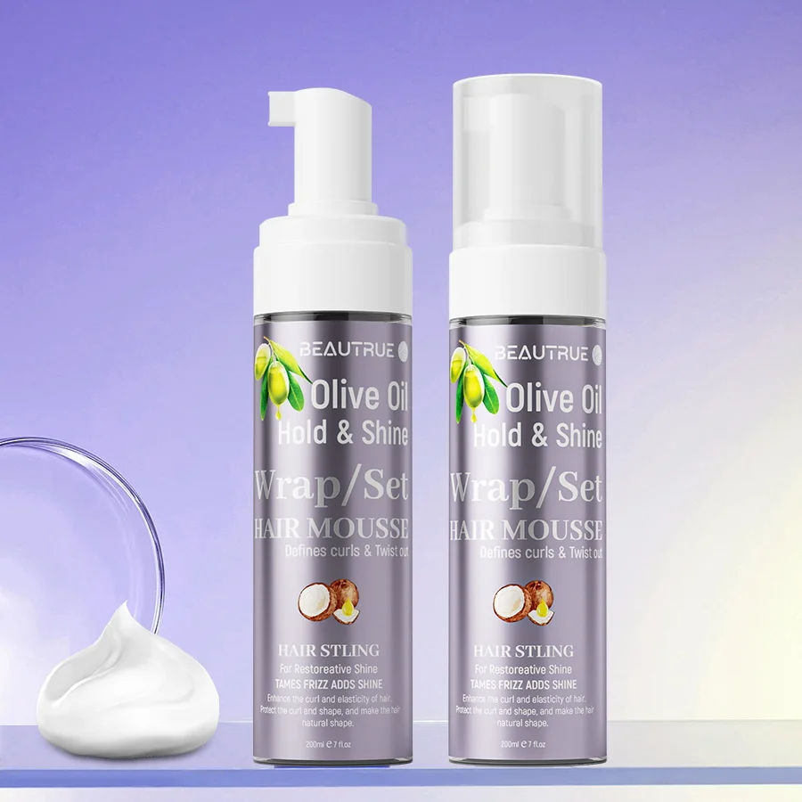 Hot Sale 200mL Best Natural Olive Oil Curly Hair Mousse Foam Fast Dry For Men And Women Hair Hold Anti-Frizz Styling Mousse Foam