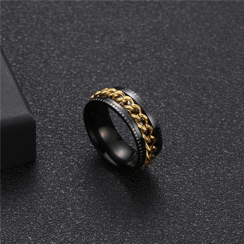 Fashion Custom Gold Plated Ring Jewelry Punk Stackable Cuban Spinner Band Rings 8mm Stainless Steel Rotating Ring For Men