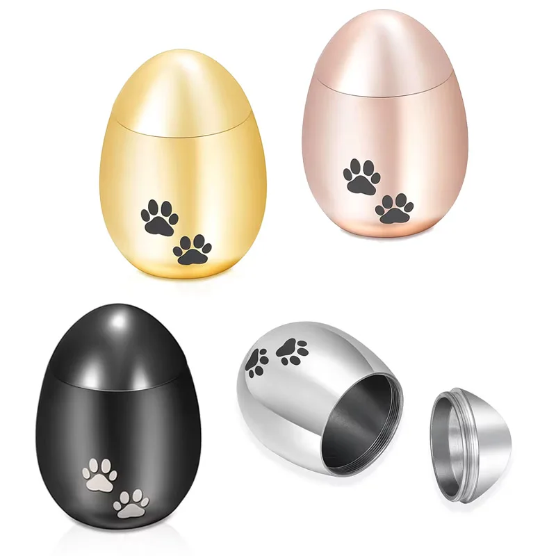 Custom Logo Paw Print Stainless Steel Egg Shaped Cremation Ash Urn for Human Pet Ash Urn Necklace