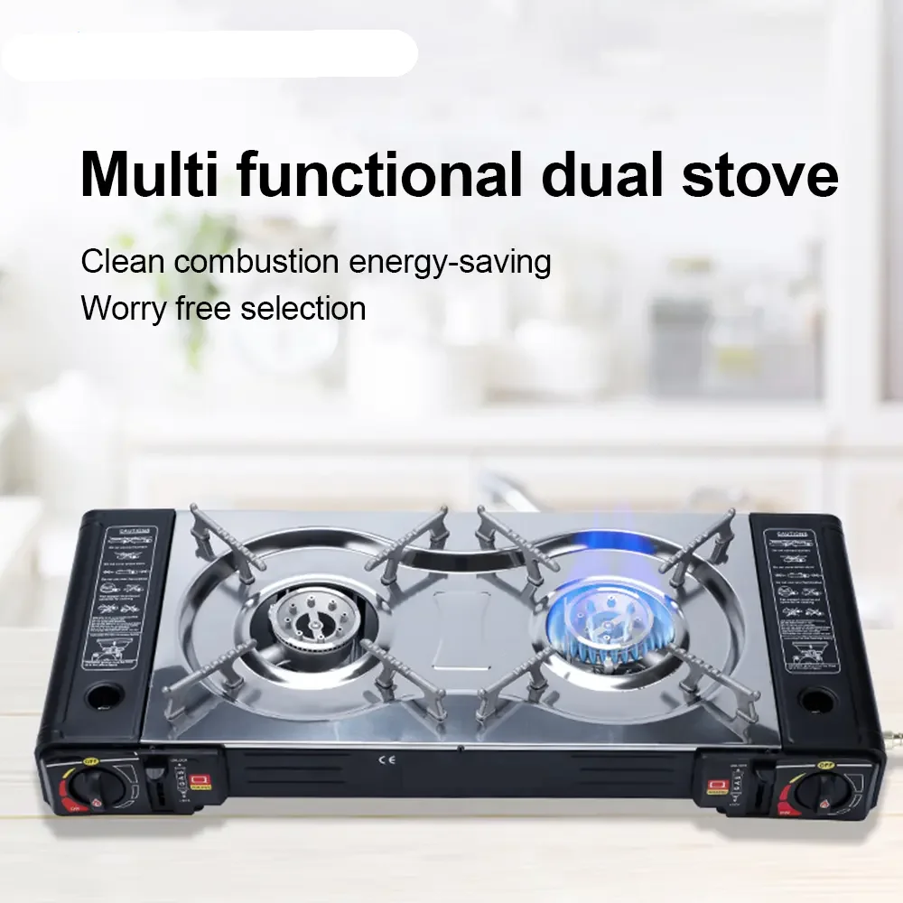 Gas Cooktops 2 Burner Camping Stove double Burner Gas Stove household outdoor camping furnace gas move firewood kitchen stove
