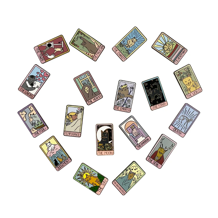 Wholesale Custom Tarot Enamel Pin Badge Card Cup Cat Sun Star Cloud Lapel Pin Badge Enamel Pin For Decoration