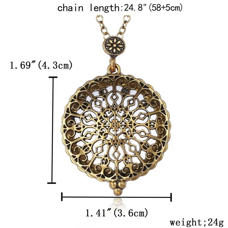 Hollowing Magnifying Glass Necklace Ornate Filigree Silding Top Magnet Drop Pendant Retro Sweater Jewelry