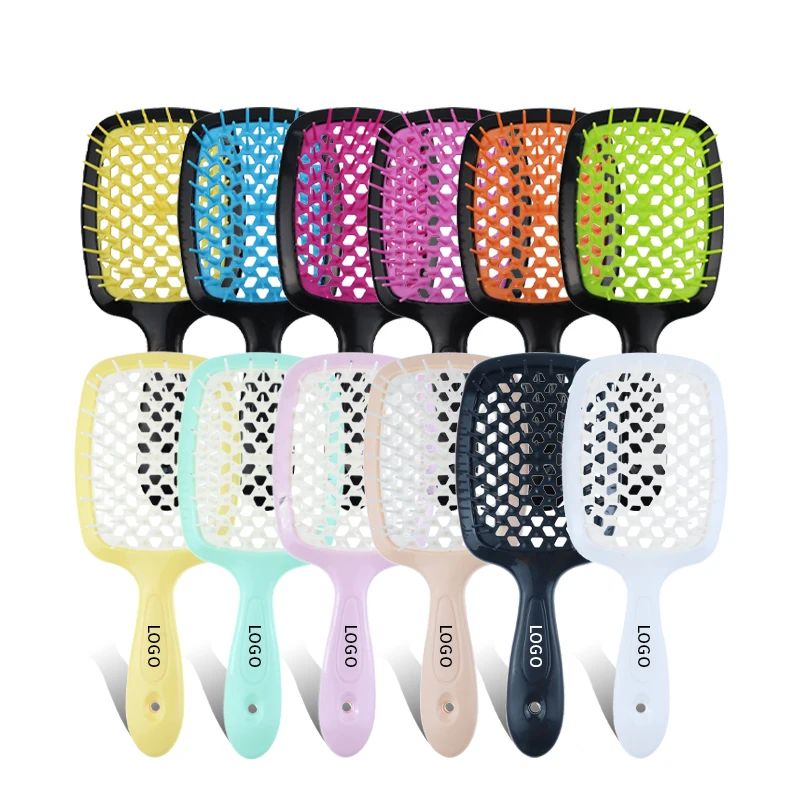 Custom Logo Vented Comb Wavy Non- Curly For Salon Home Use Detangling Vent Shower Massage Paddle Hair Brush