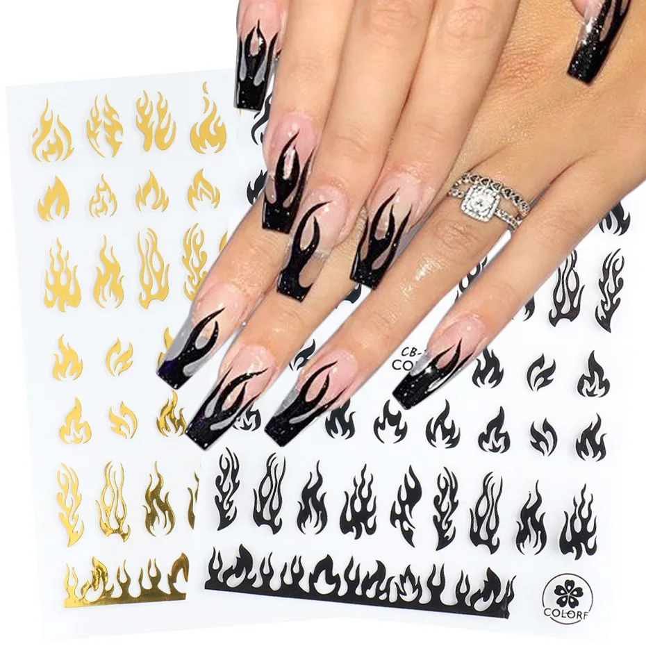 Colorful Self Adhesive Flame Nail Art Stickers Manicure Decoration Fluorescence Small Flame Nail Decals Stickers