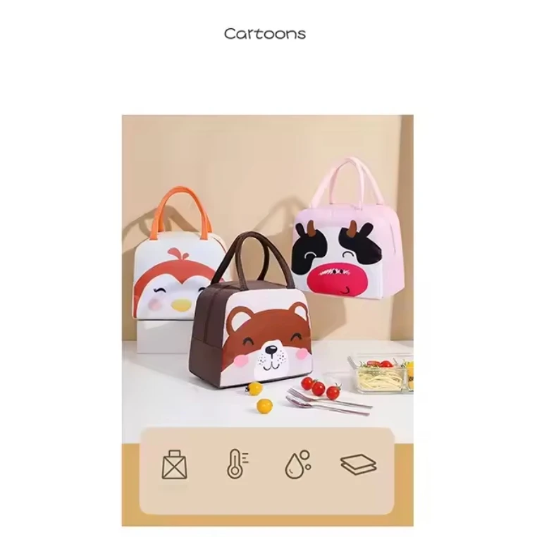 custom Cartoon Cute Insulated Container Reusable Cooler lunch bag for kids sublimation lunch tote bag blank kids lunch bag