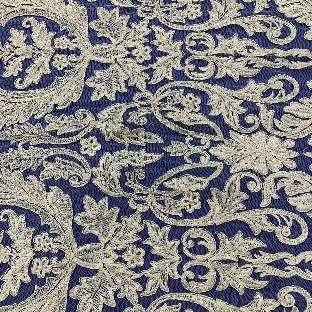 2022 new design White Handmade Beads Embroidery Chemical Lace for wedding dress and evening dress