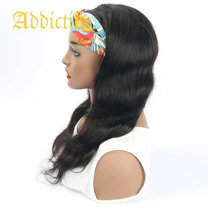 Addictive Body Wave Headband No Glue Human Hair Wigs Women 150% Density Remy Hair Chic Scarf Headband Wig for Black Swiss Lace