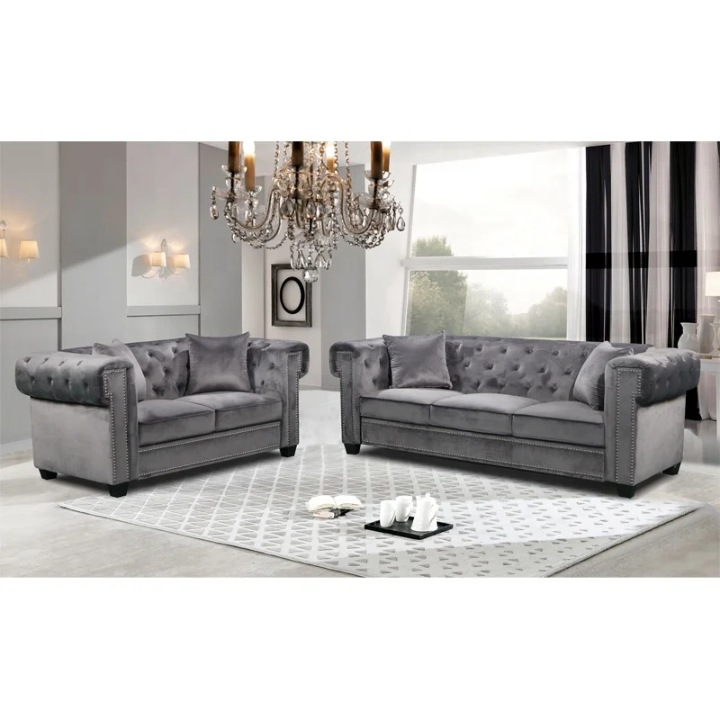 High quality living room furniture tufted velvet sofa fabric sofa set modern couch