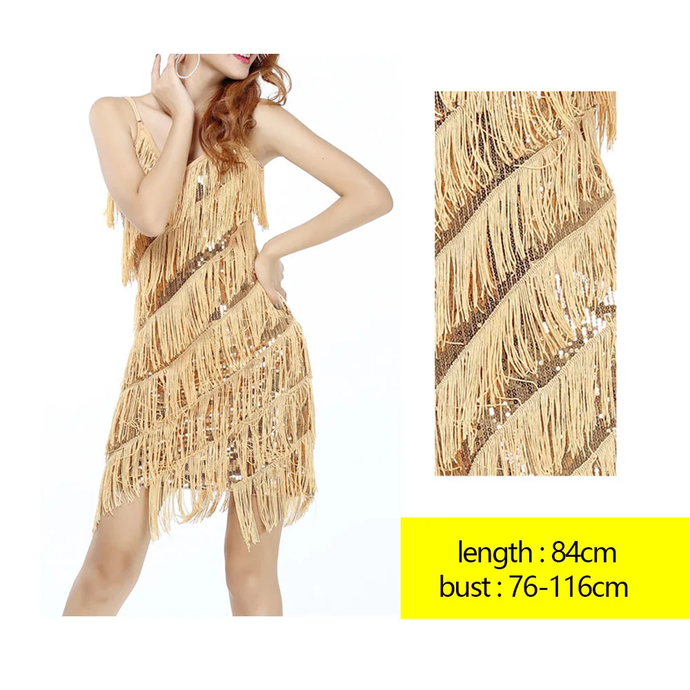 Woman Performance Sequined Fringe Dress Flapper Samba Tango Latin Dance Sequin Tassel Dresses for Party